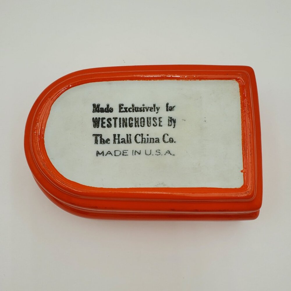 Hall China Company Westinghouse Orange Refrigerator Box Lidded Dish Fridgie - Picture 7 of 10